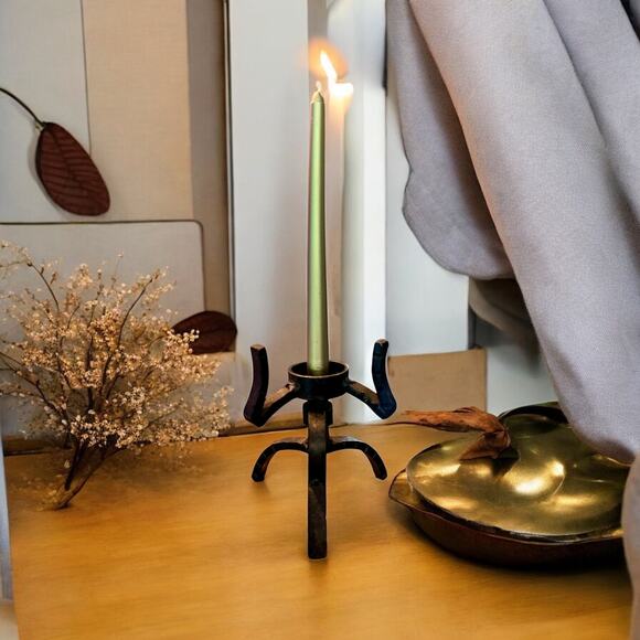 Wrought Iron Candle Holder-Brutalist-Castle-Gothic-Abstract-Vintage-Modern Art - Picture 4 of 8